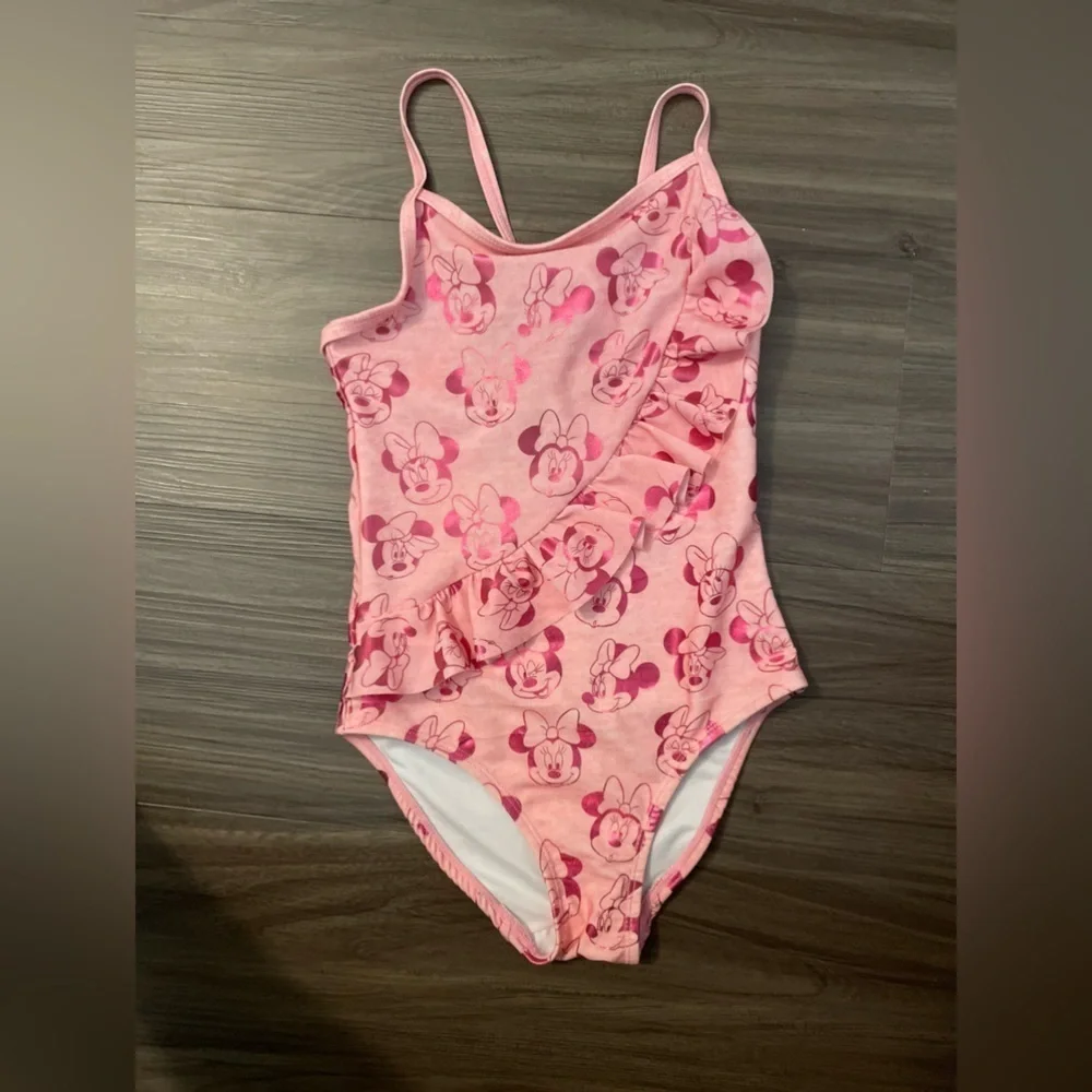 Disney Pink Minnie Mouse Kids Swim One Piece with ruffles and bow size 5/6